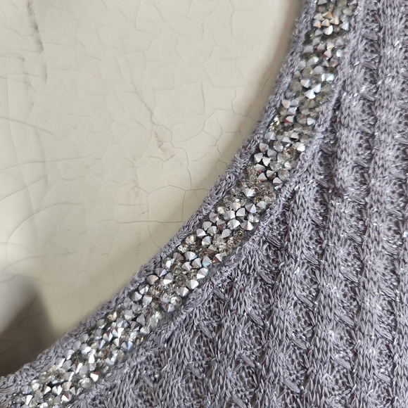 Juicy Couture Gray Waffle Top Jewelled V-Neck Tunic Sharkbite Casual Y2K Bling - Picture 6 of 10